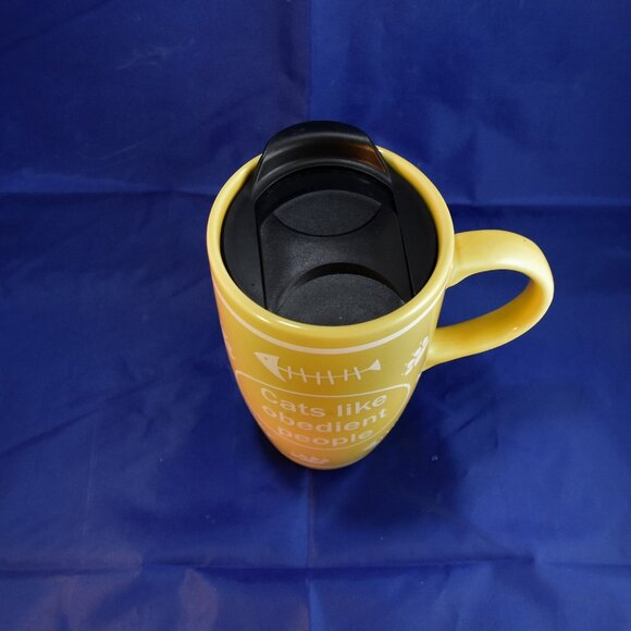 Ceramic Cat-lovers Travel Cup Kitty Kitten "Cats like obedient people" - Picture 3 of 5